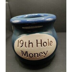 Blue 19th Hole Money Jar Stoneware Unbranded 4" tall 4.5" Diameter